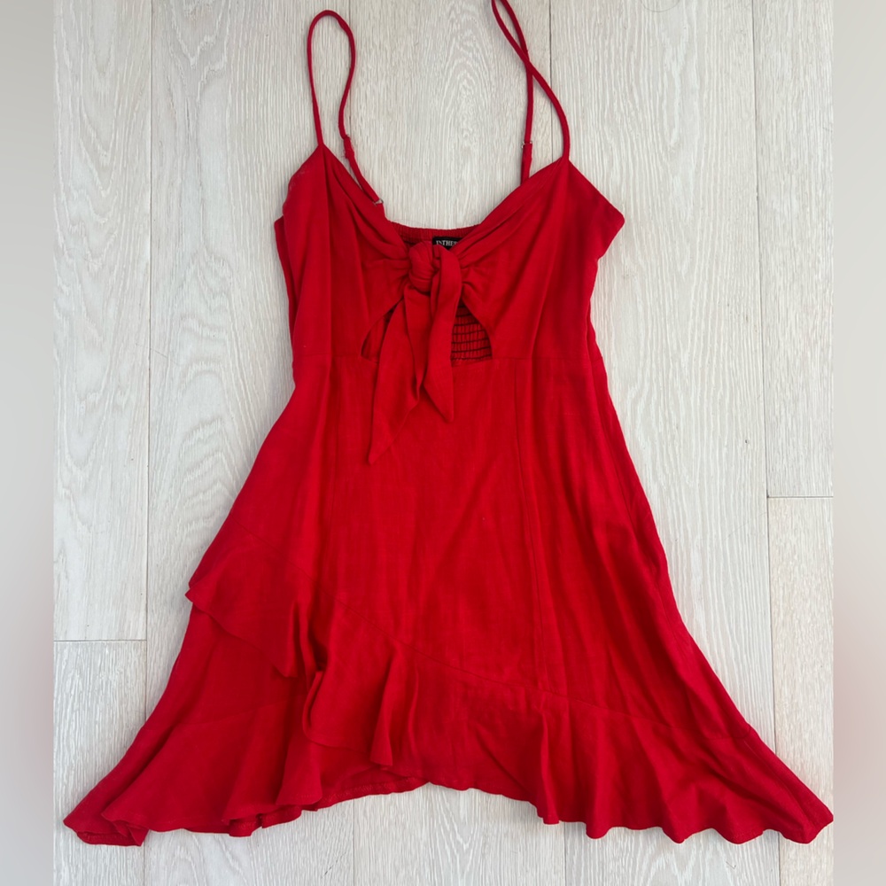 Chic Scarlet Mini Dress with Bow Detail